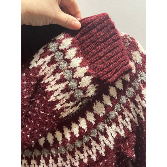 Eddie Bauer Vintage Wool Blend Cranberry Fair Isle Sweater Women’s sz small - Picture 5 of 7
